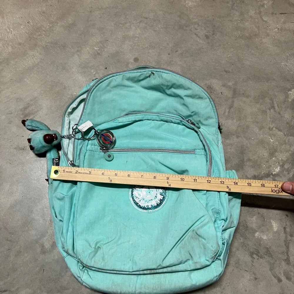 Kipling Seoul Large Backpack Aqua Teal Crinkle Nylon Glitter Star Logo Monkey